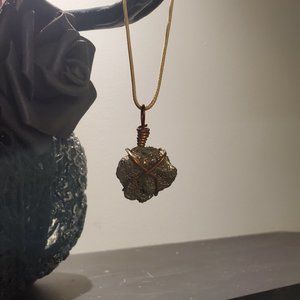 Copper wire wrapped gold chalcopyrite necklace